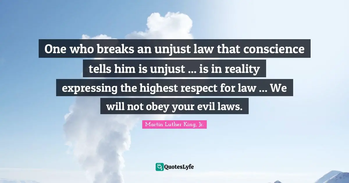 One who breaks an unjust law that conscience tells him is unjust ... is in reality expressing the highest respect for law ... We will not obey your evil laws.