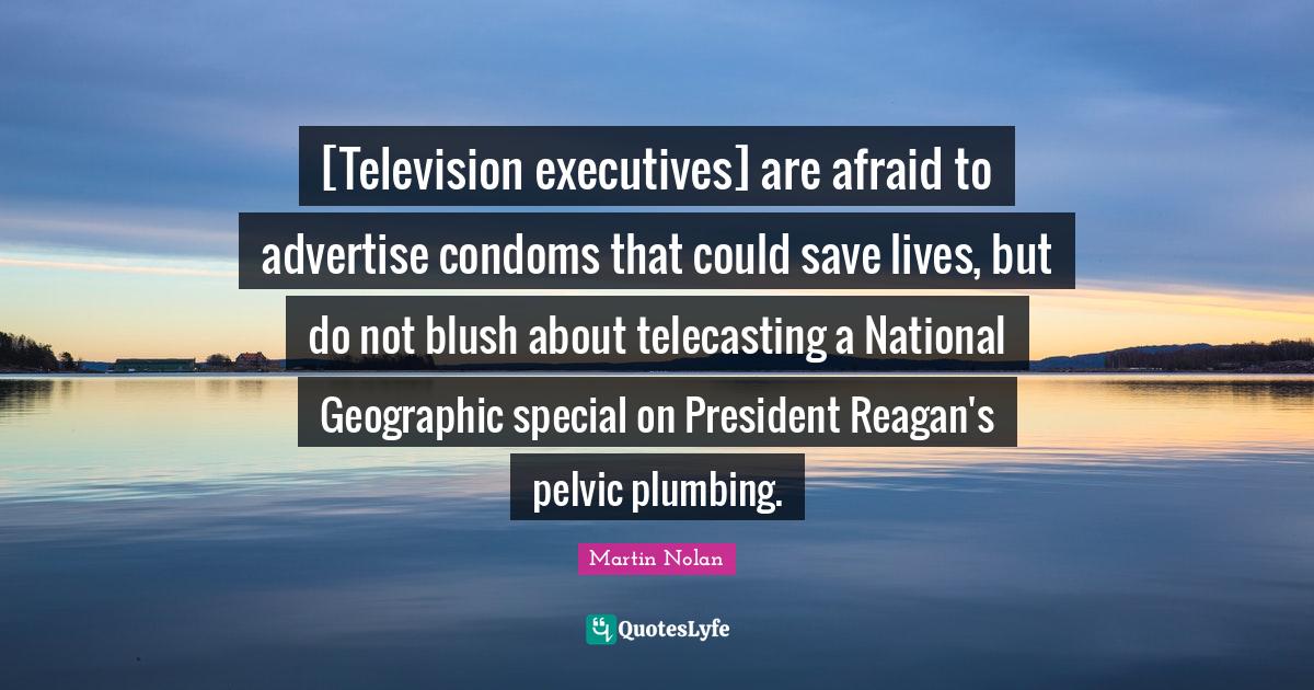 [Television executives] are afraid to advertise condoms that could save lives, but do not blush about telecasting a National Geographic special on President Reagan's pelvic plumbing.