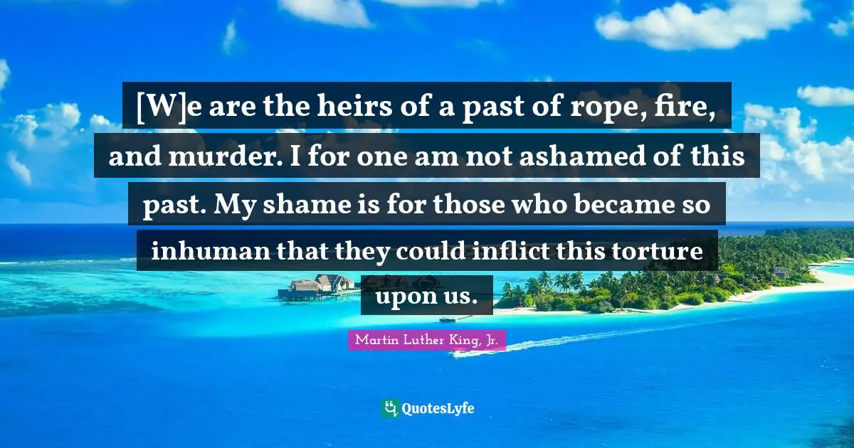 [W]e are the heirs of a past of rope, fire, and murder. I for one am not ashamed of this past. My shame is for those who became so inhuman that they could inflict this torture upon us.