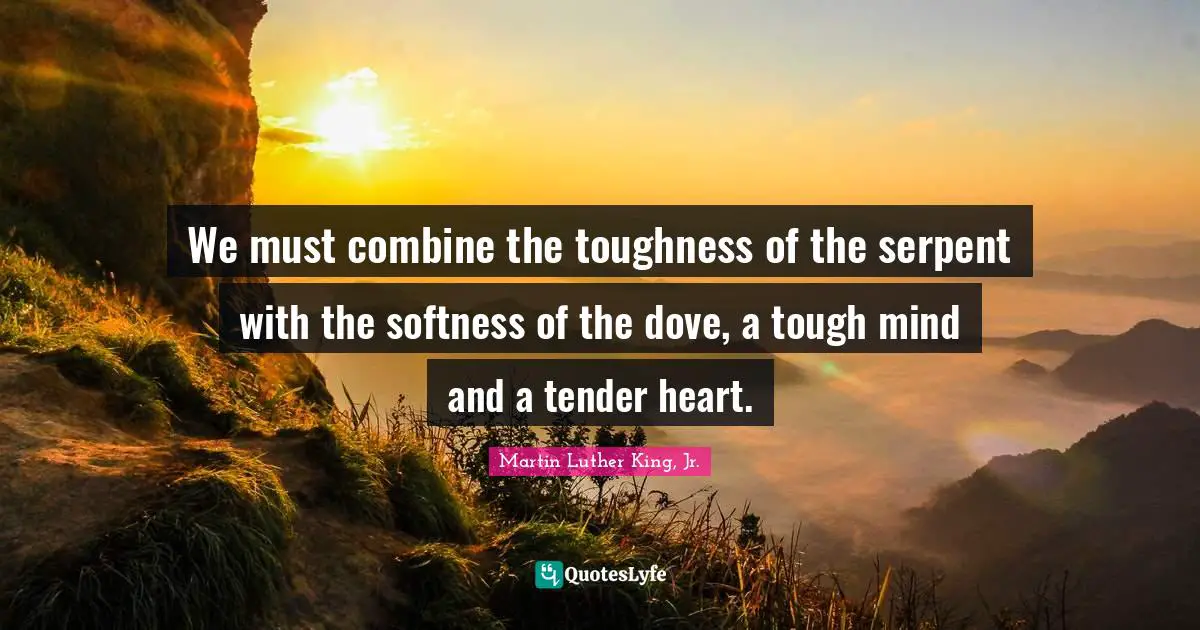 Tough Quotes: "We must combine the toughness of the serpent with the softness of the dove, a tough mind and a tender heart."