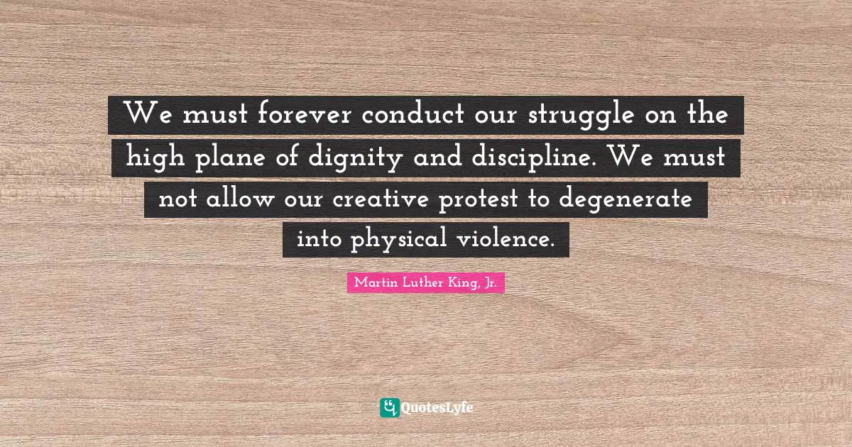We must forever conduct our struggle on the high plane of dignity and discipline. We must not allow our creative protest to degenerate into physical violence.