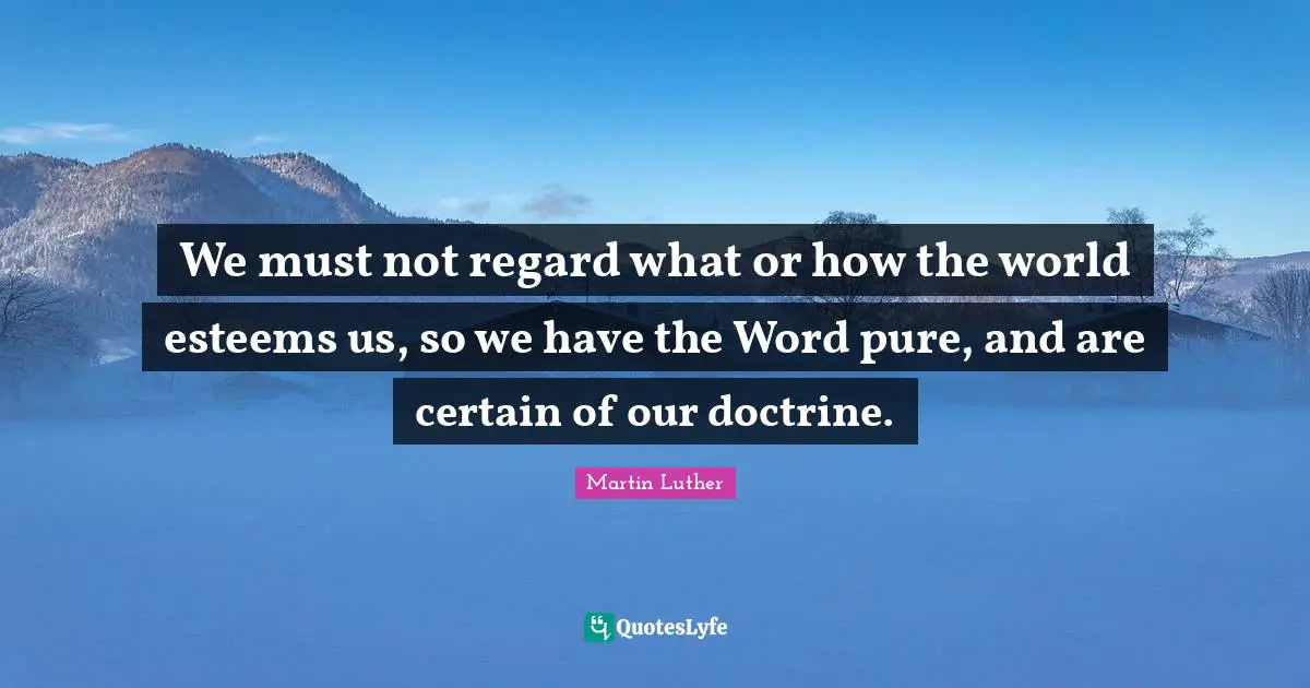 We must not regard what or how the world esteems us, so we have the Word pure, and are certain of our doctrine.