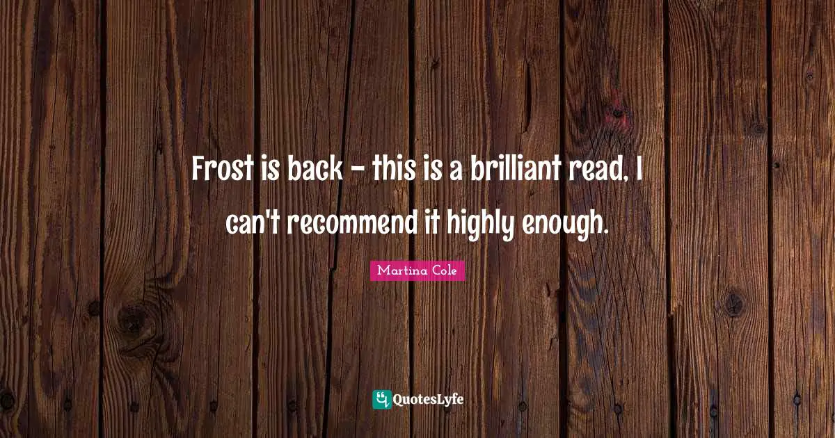 Frost is back - this is a brilliant read, I can't recommend it highly enough.