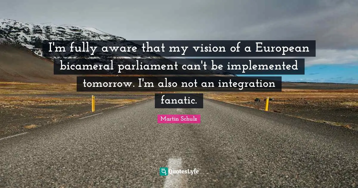 I'm fully aware that my vision of a European bicameral parliament can't be implemented tomorrow. I'm also not an integration fanatic.