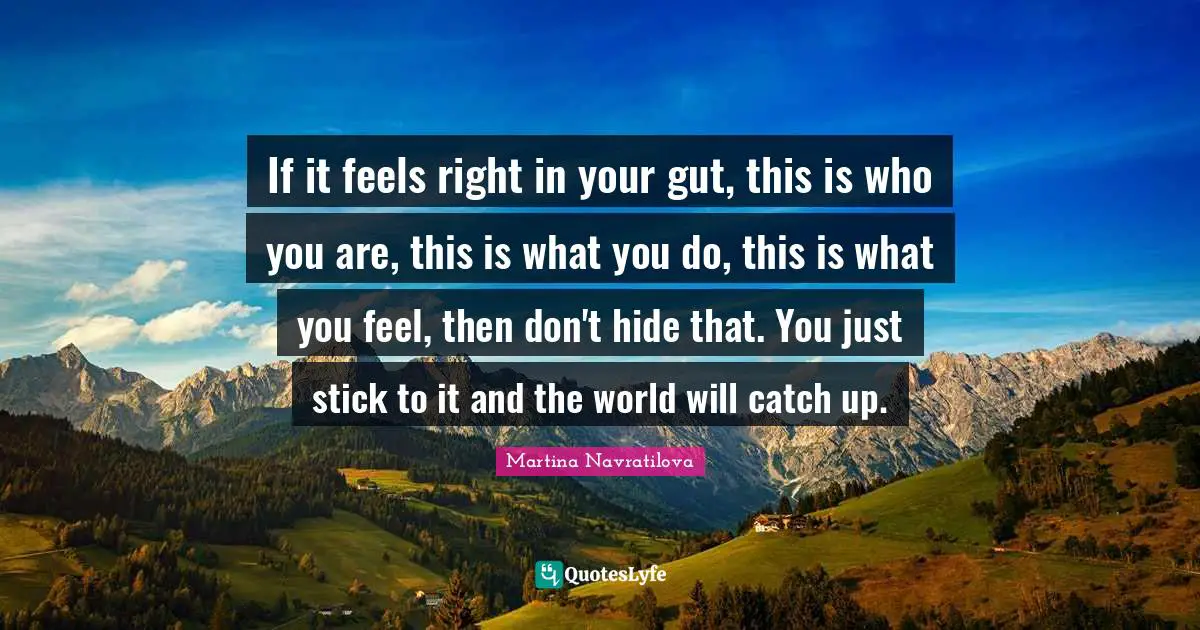 Martina Navratilova Quotes: "If it feels right in your gut, this is who you are, this is what you do, this is what you feel, then don't hide that. You just stick to it and the world will catch up."