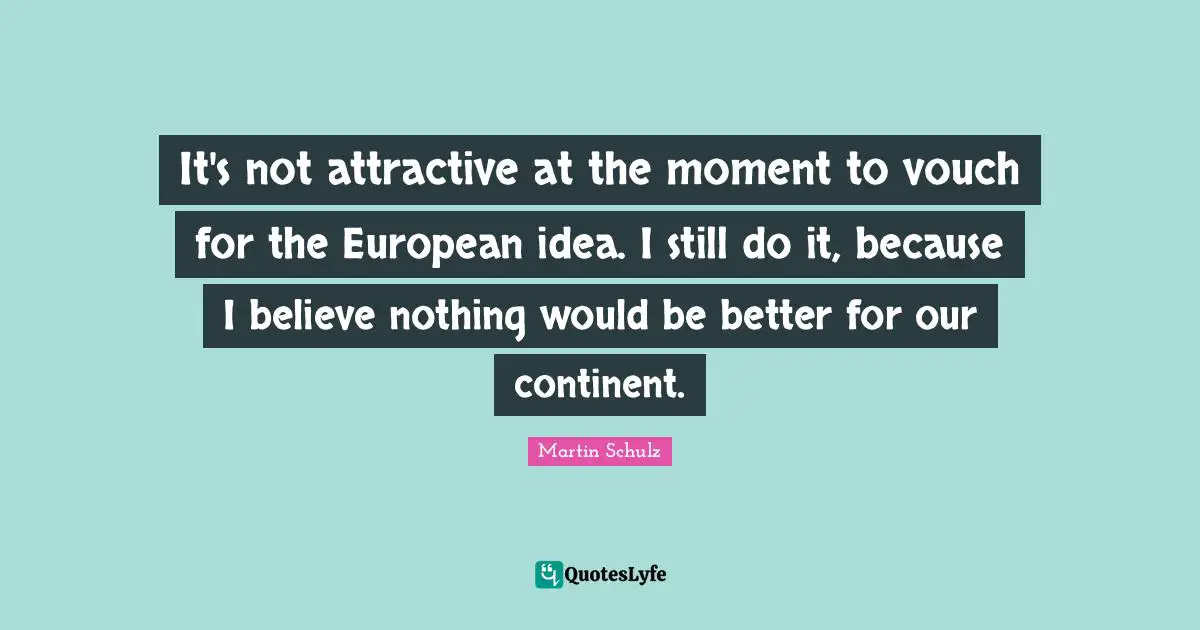 It's not attractive at the moment to vouch for the European idea. I still do it, because I believe nothing would be better for our continent.