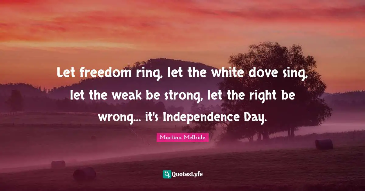 Let freedom ring, let the white dove sing, let the weak be strong, let the right be wrong... it's Independence Day.