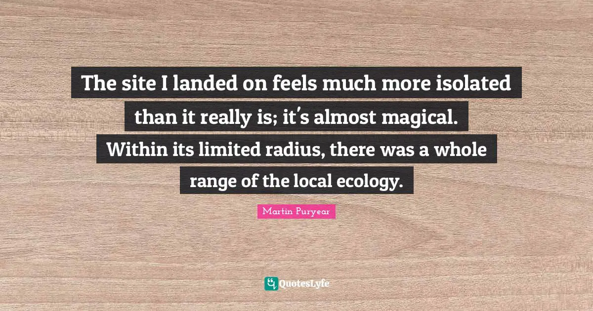 The site I landed on feels much more isolated than it really is; it's almost magical. Within its limited radius, there was a whole range of the local ecology.