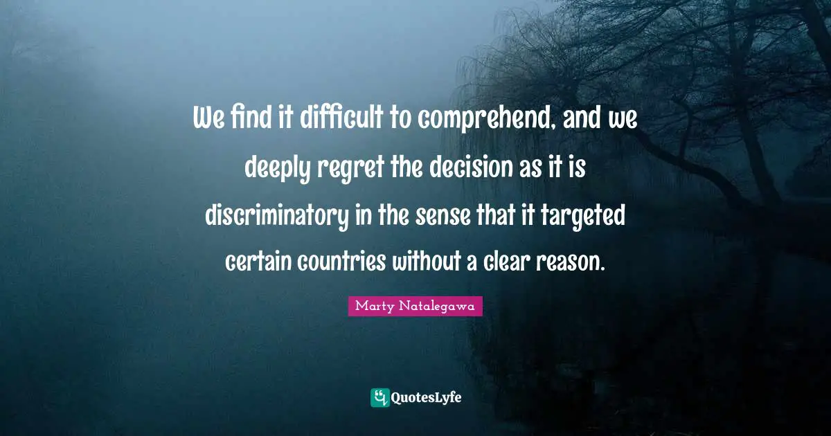 We find it difficult to comprehend, and we deeply regret the decision as it is discriminatory in the sense that it targeted certain countries without a clear reason.