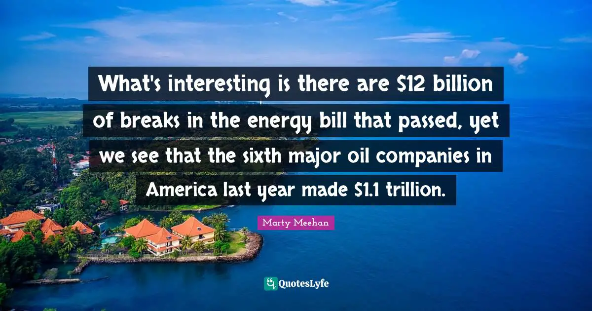 What's interesting is there are $12 billion of breaks in the energy bill that passed, yet we see that the sixth major oil companies in America last year made $1.1 trillion.
