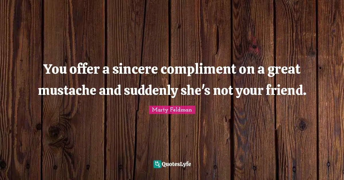Sincere Quotes: "You offer a sincere compliment on a great mustache and suddenly she's not your friend."