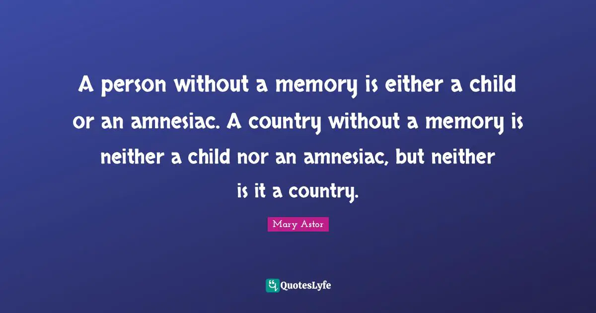 A person without a memory is either a child or an amnesiac. A country without a memory is neither a child nor an amnesiac, but neither is it a country.