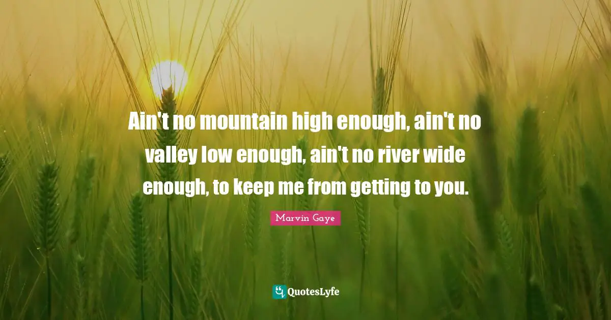 Ain't no mountain high enough, ain't no valley low enough, ain't no river wide enough, to keep me from getting to you.