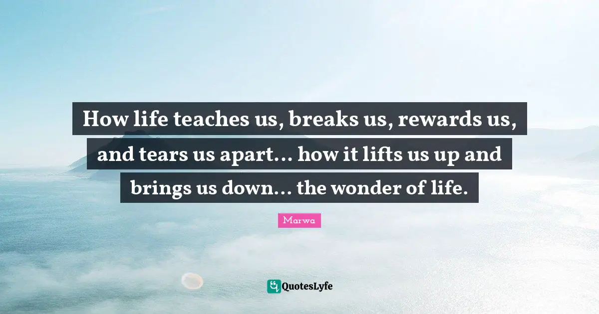 How life teaches us, breaks us, rewards us, and tears us apart... how it lifts us up and brings us down... the wonder of life.