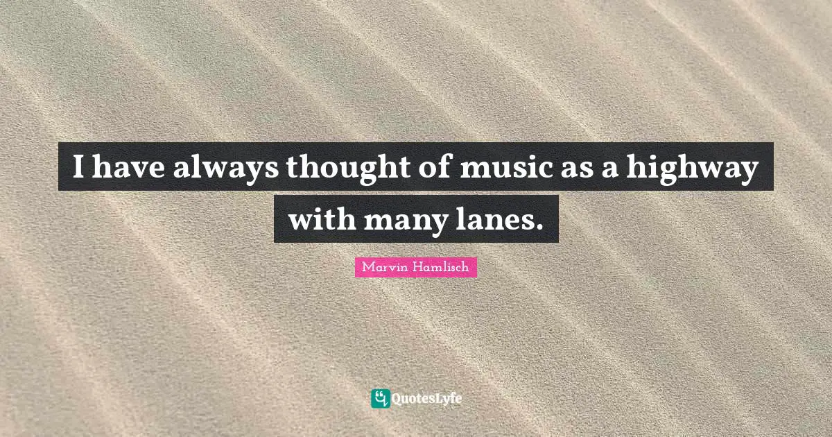 I have always thought of music as a highway with many lanes.