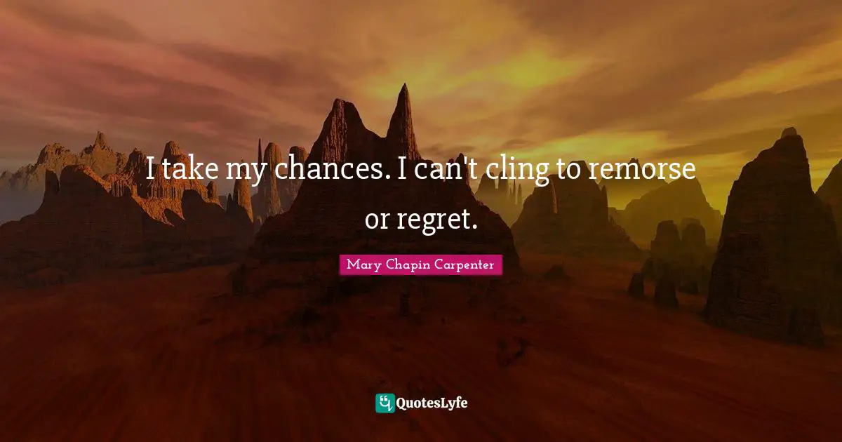 I take my chances. I can't cling to remorse or regret.