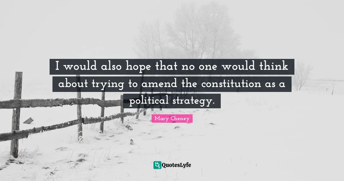 I would also hope that no one would think about trying to amend the constitution as a political strategy.