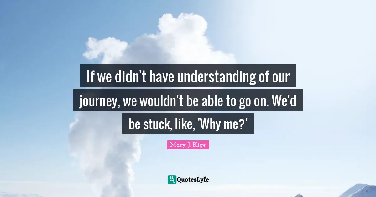 If we didn't have understanding of our journey, we wouldn't be able to go on. We'd be stuck, like, 'Why me?'