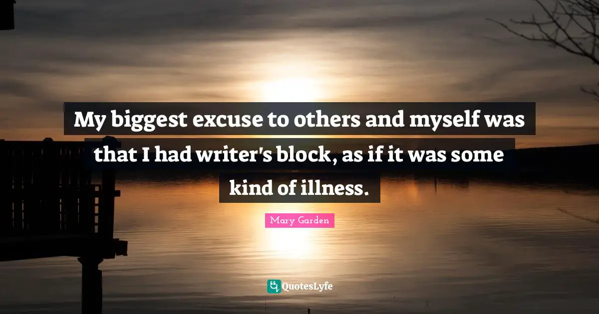 My biggest excuse to others and myself was that I had writer's block, as if it was some kind of illness.