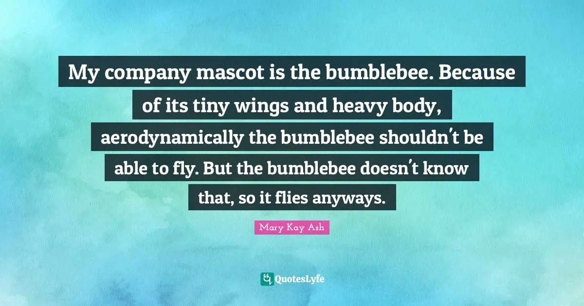 My company mascot is the bumblebee. Because of its tiny wings and heavy body, aerodynamically the bumblebee shouldn't be able to fly. But the bumblebee doesn't know that, so it flies anyways.