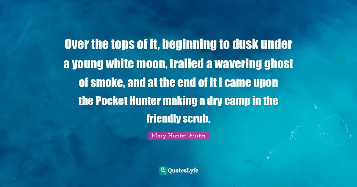 Over the tops of it, beginning to dusk under a young white moon, trailed a wavering ghost of smoke, and at the end of it I came upon the Pocket Hunter making a dry camp in the friendly scrub.