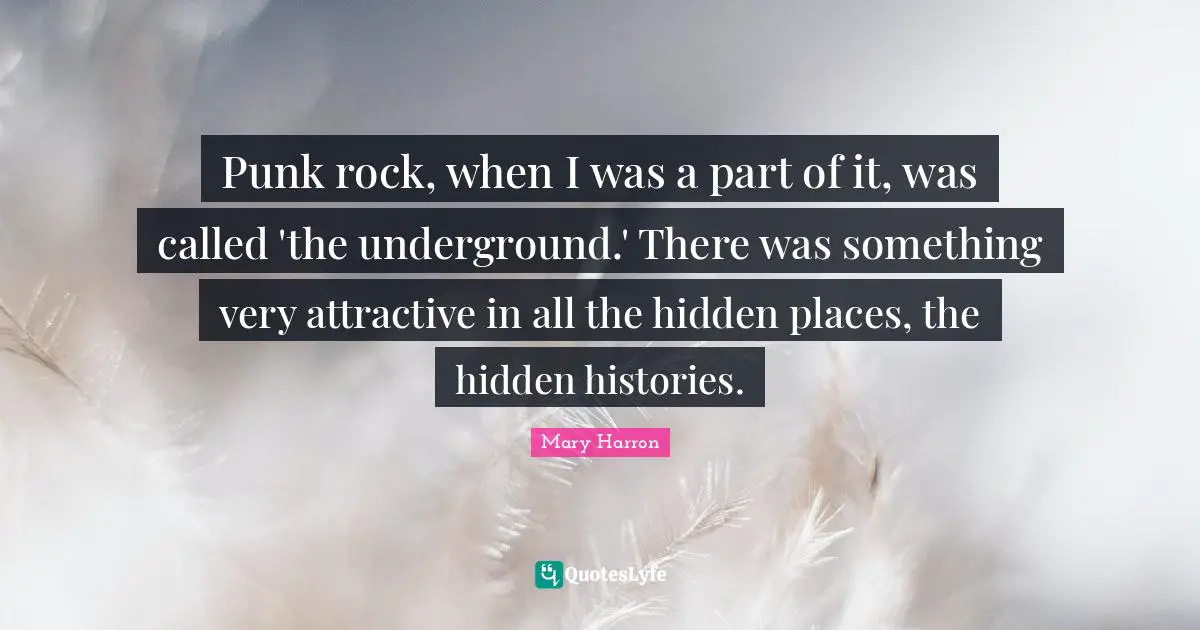 Punk rock, when I was a part of it, was called 'the underground.' There was something very attractive in all the hidden places, the hidden histories.