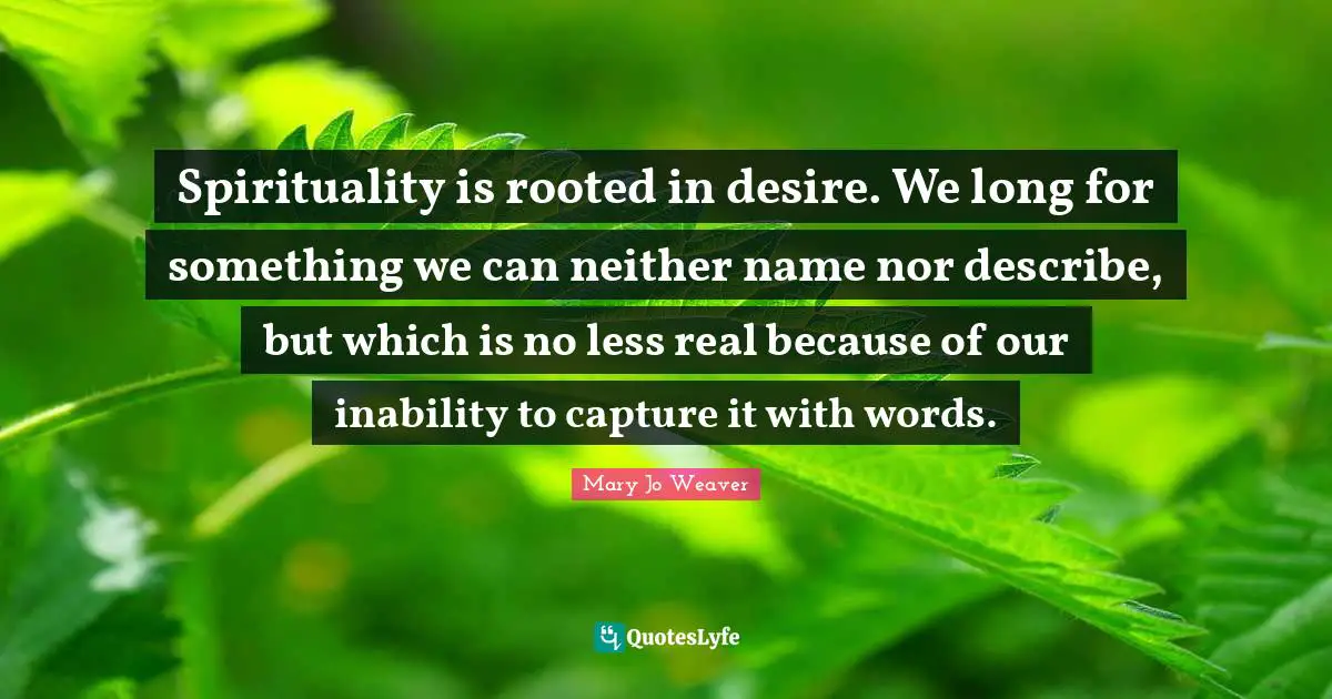 Spirituality is rooted in desire. We long for something we can neither name nor describe, but which is no less real because of our inability to capture it with words.
