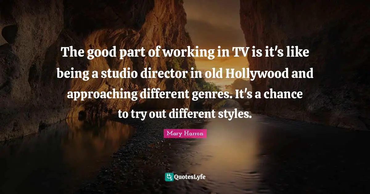 The good part of working in TV is it's like being a studio director in old Hollywood and approaching different genres. It's a chance to try out different styles.