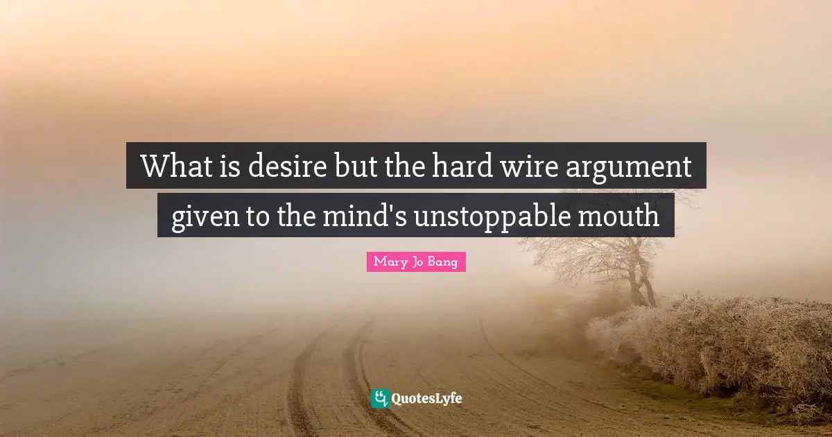 What is desire but the hard wire argument given to the mind's unstoppable mouth