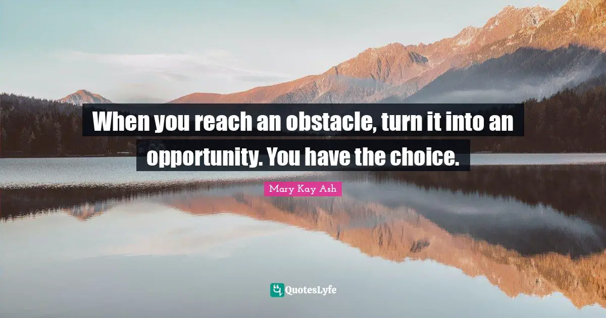 When you reach an obstacle, turn it into an opportunity. You have the choice.