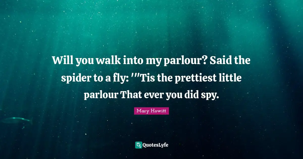 Will you walk into my parlour? Said the spider to a fly: '"Tis the prettiest little parlour That ever you did spy.