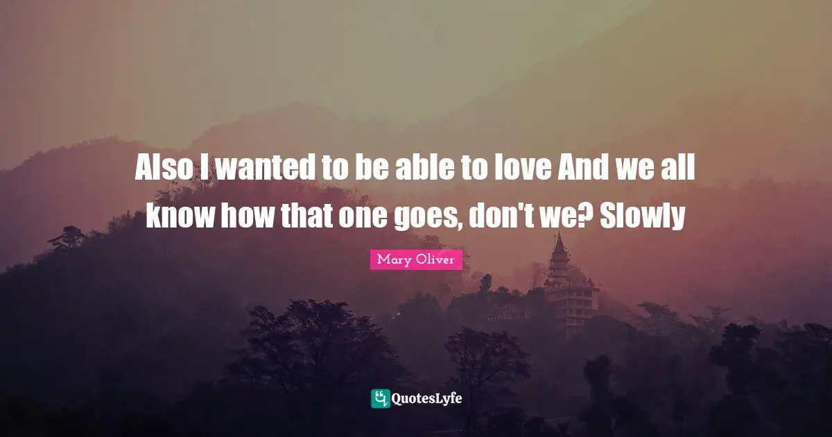 Also I wanted to be able to love And we all know how that one goes, don't we? Slowly