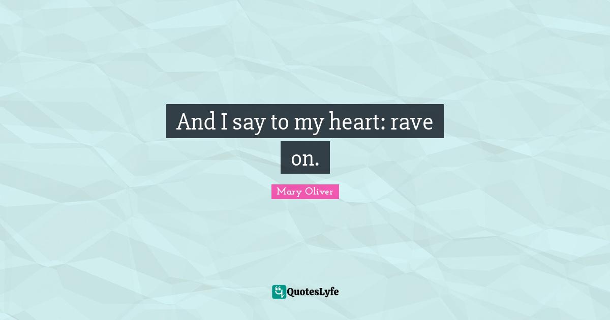 Mary Oliver Quotes: "And I say to my heart: rave on."