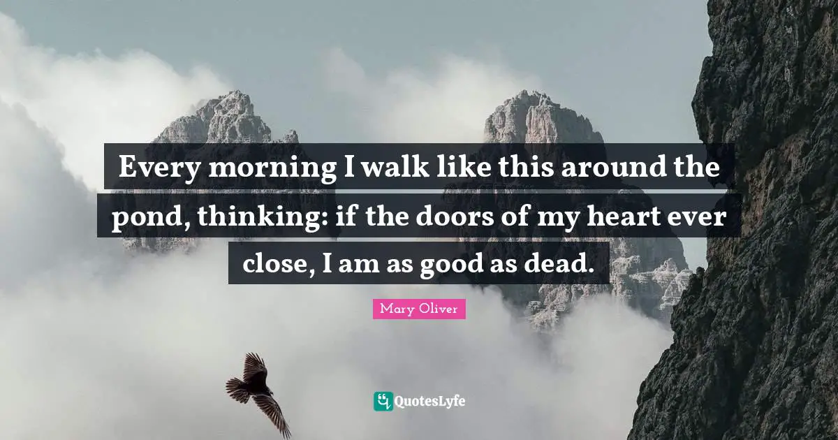 Every morning I walk like this around the pond, thinking: if the doors of my heart ever close, I am as good as dead.