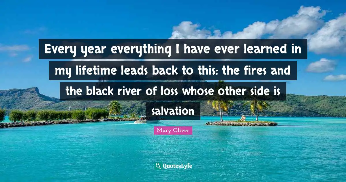 Mary Oliver Quotes: "Every year everything I have ever learned in my lifetime leads back to this: the fires and the black river of loss whose other side is salvation"