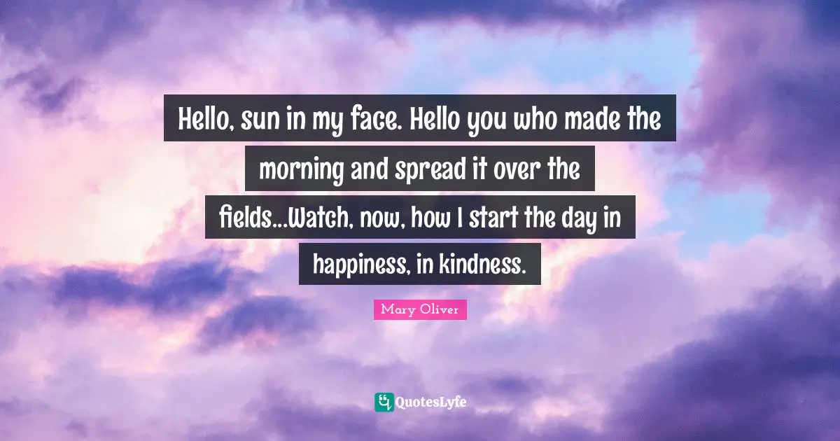 Mary Oliver Quotes: Hello, sun in my face. Hello you who made the morning and spread it over the fields...Watch, now, how I start the day in happiness, in kindness.