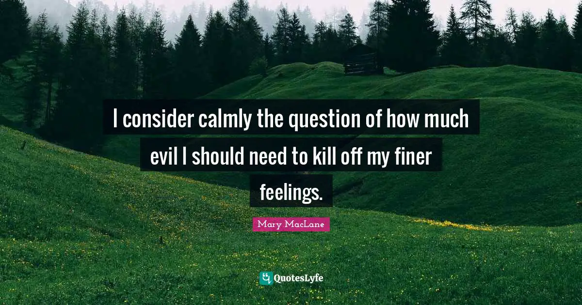 I consider calmly the question of how much evil I should need to kill off my finer feelings.