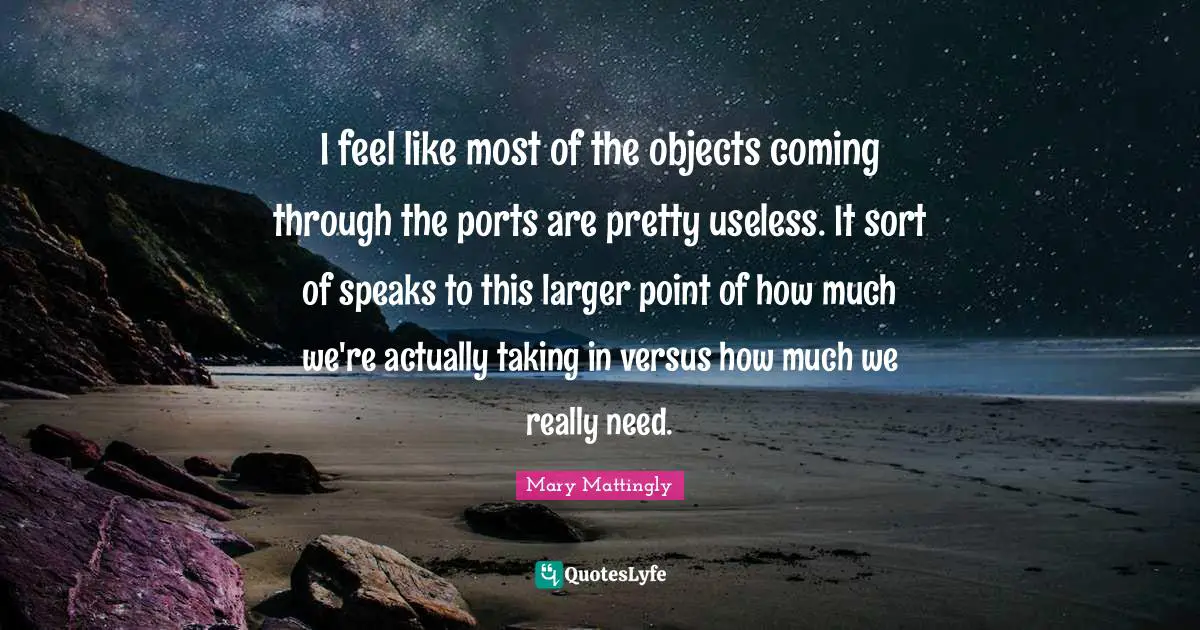 I feel like most of the objects coming through the ports are pretty useless. It sort of speaks to this larger point of how much we're actually taking in versus how much we really need.