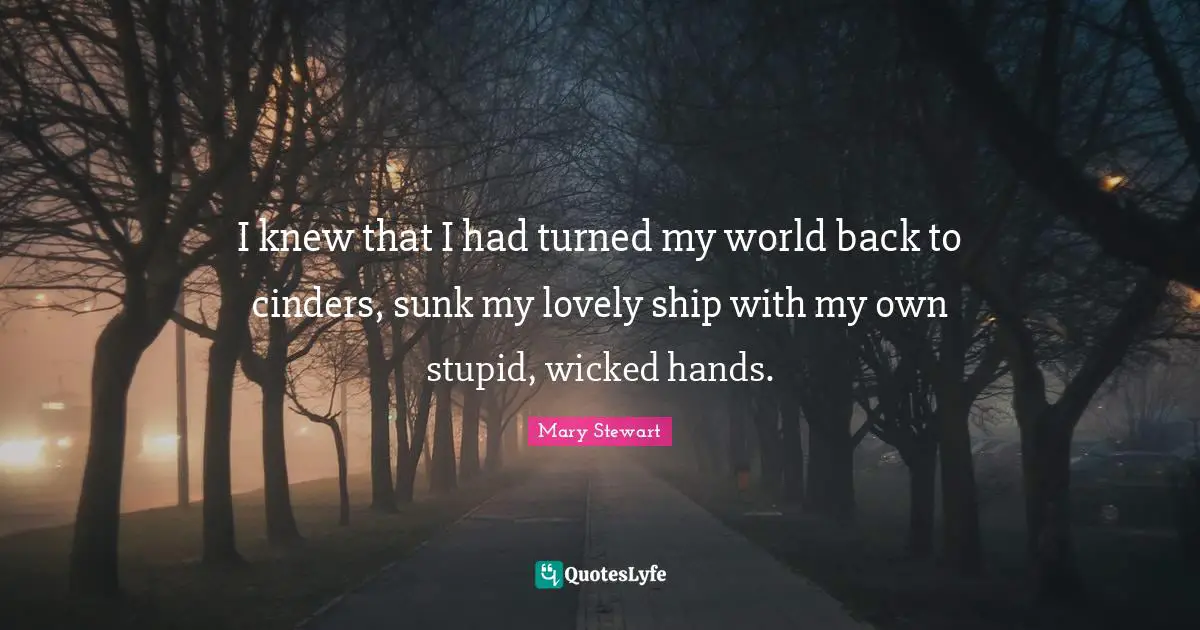 I knew that I had turned my world back to cinders, sunk my lovely ship with my own stupid, wicked hands.
