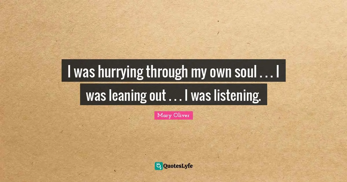 Mary Oliver Quotes: "I was hurrying through my own soul . . . I was leaning out . . . I was listening."