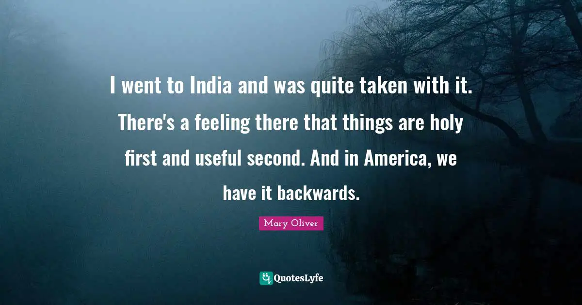 I went to India and was quite taken with it. There's a feeling there that things are holy first and useful second. And in America, we have it backwards.