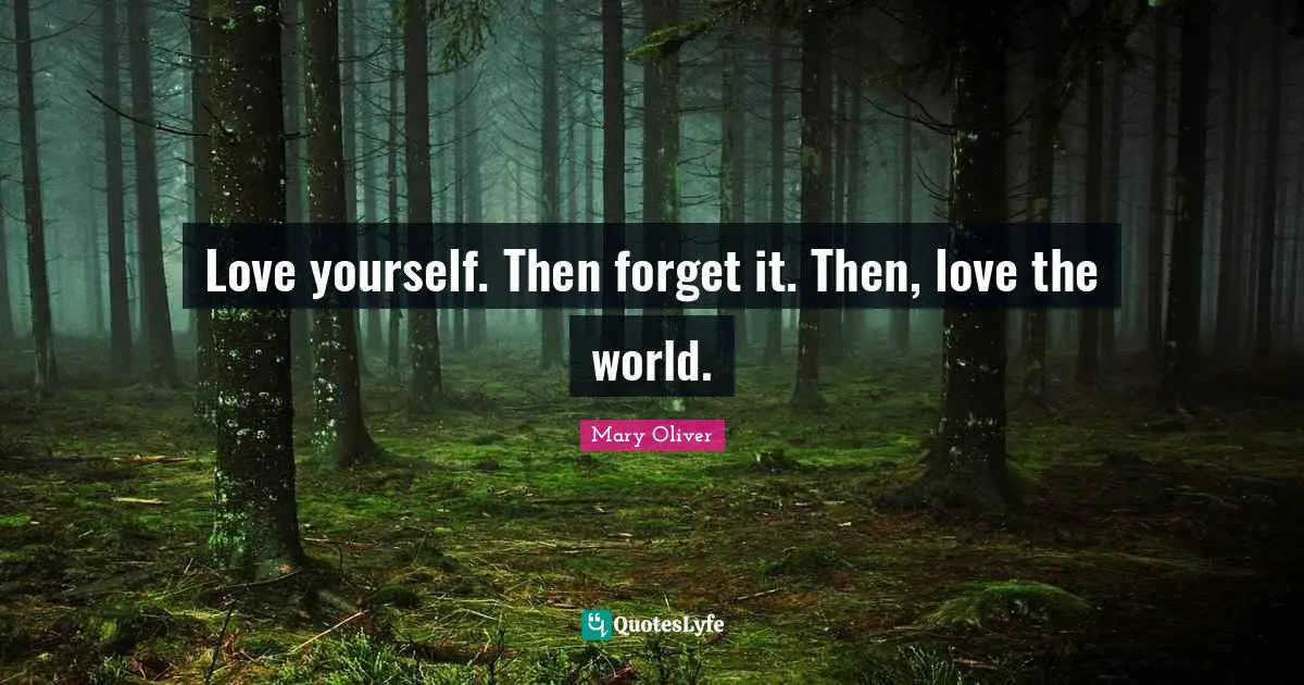 Mary Oliver Quotes: "Love yourself. Then forget it. Then, love the world."