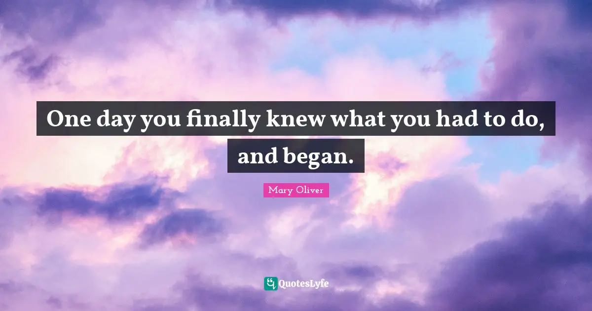 Mary Oliver Quotes: "One day you finally knew what you had to do, and began."