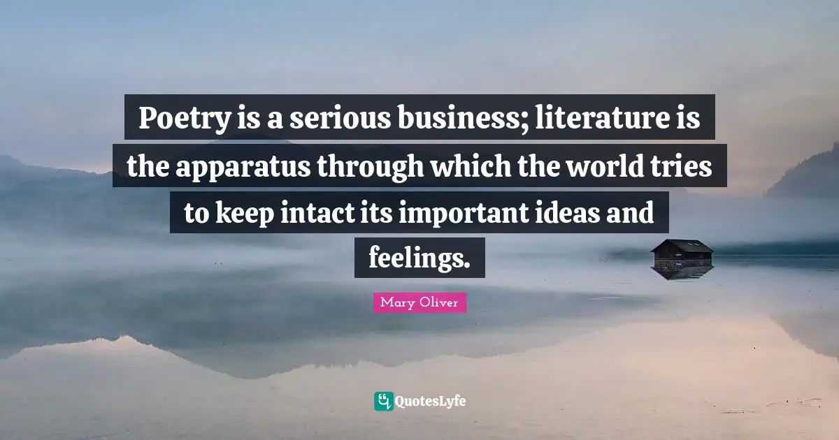 Poetry is a serious business; literature is the apparatus through which the world tries to keep intact its important ideas and feelings.