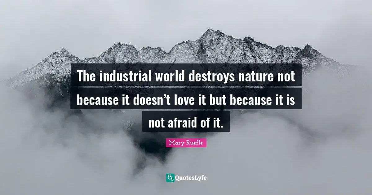 Mary Ruefle Quotes: "The industrial world destroys nature not because it doesn’t love it but because it is not afraid of it."