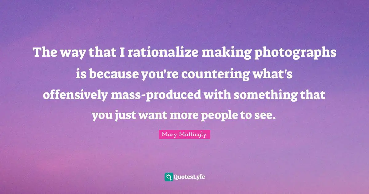 Mary Mattingly Quotes: "The way that I rationalize making photographs is because you're countering what's offensively mass-produced with something that you just want more people to see."