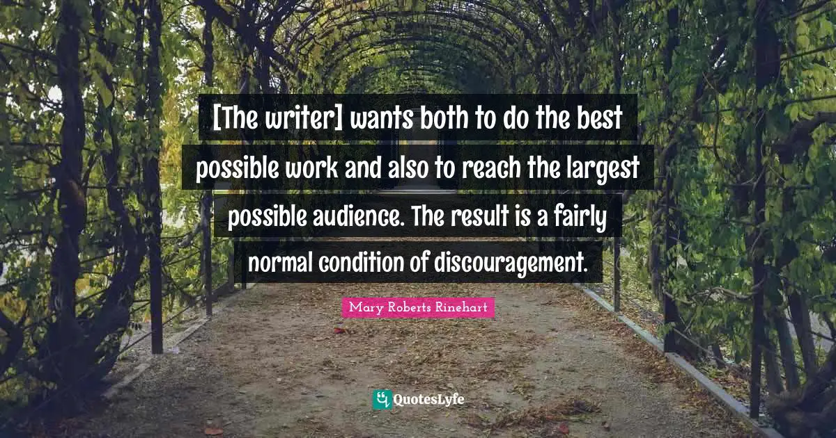 [The writer] wants both to do the best possible work and also to reach the largest possible audience. The result is a fairly normal condition of discouragement.