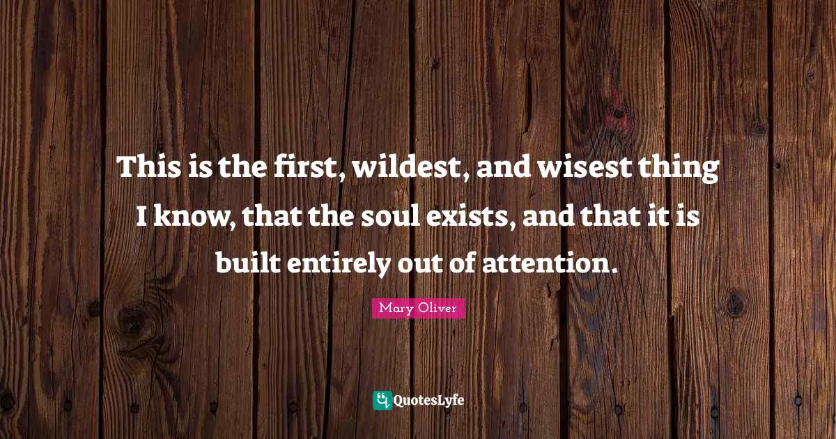 This is the first, wildest, and wisest thing I know, that the soul exists, and that it is built entirely out of attention.