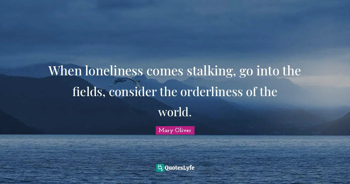 Stalking Quotes: "When loneliness comes stalking, go into the fields, consider the orderliness of the world."