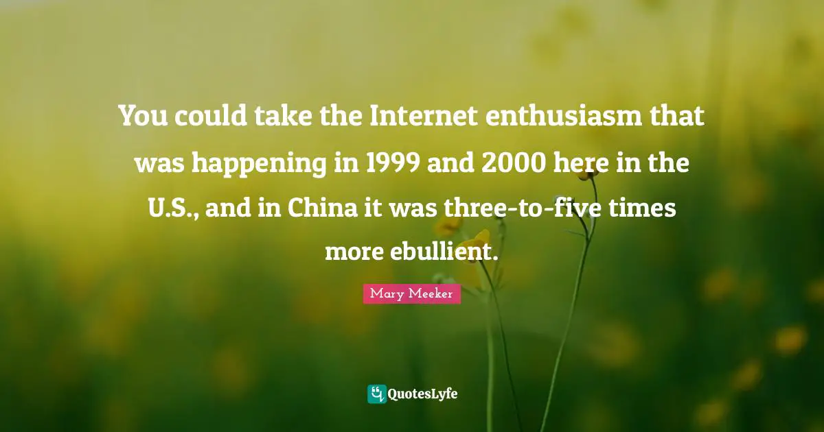 You could take the Internet enthusiasm that was happening in 1999 and 2000 here in the U.S., and in China it was three-to-five times more ebullient.
